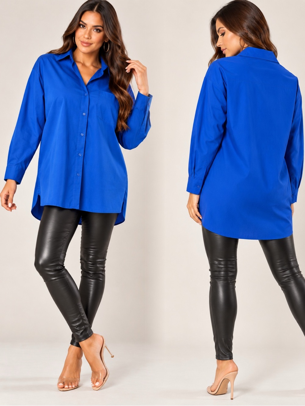 Women's Longline Button-Down Shirt in Cobalt Blue
